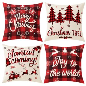 Christmas Pillow Covers 18 x 18, IMISUTD Christmas Pillows Decorative Throw Pillows Set of 4, Xmas Series Farmhouse Cushion Pillowcase (01)